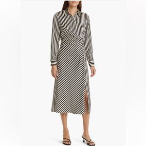 Zoe & Claire black stripe striped side knot midi dress medium m